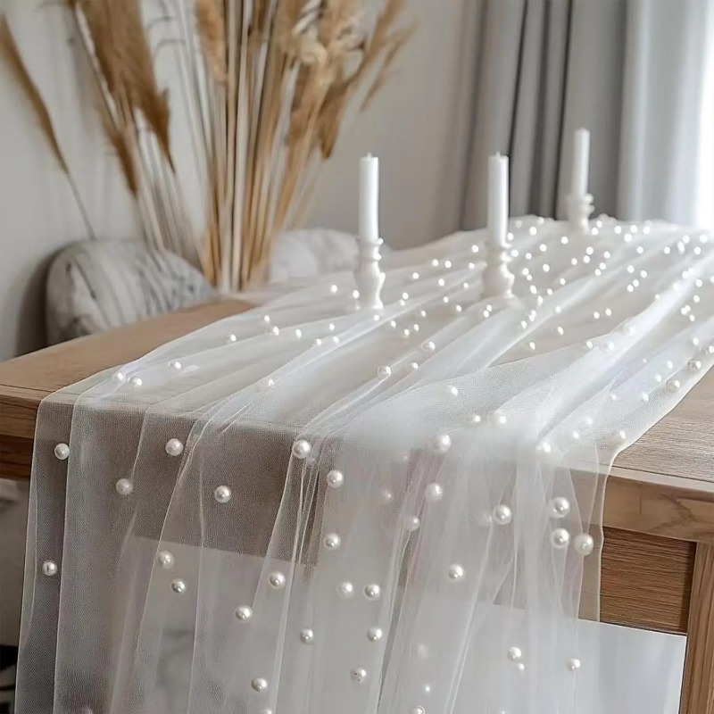 String Of Pearls Plant - 75x200cm Pearl Tulle Table Runner Polyester