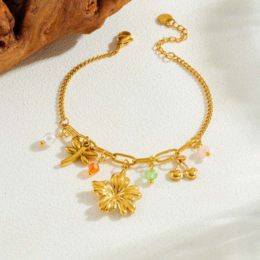 String Of Pearls Plant - Stainless Steel Golden Flower Dragonfly Cherry